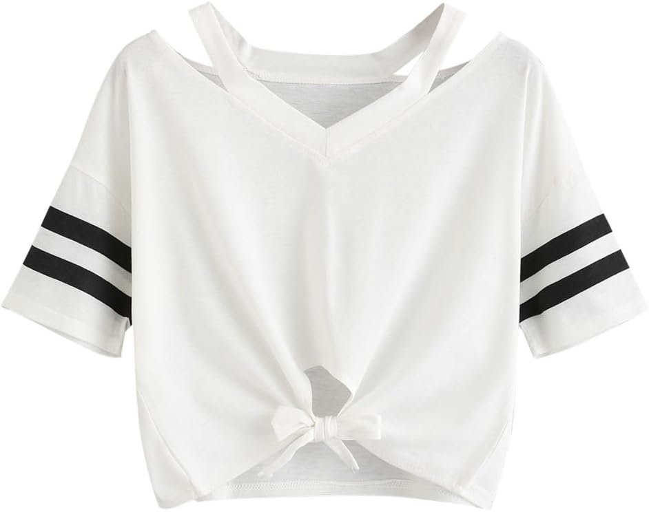 Dylanlla Women's Planet Printed Cold Shoulder Short Sleeve Crop Tops