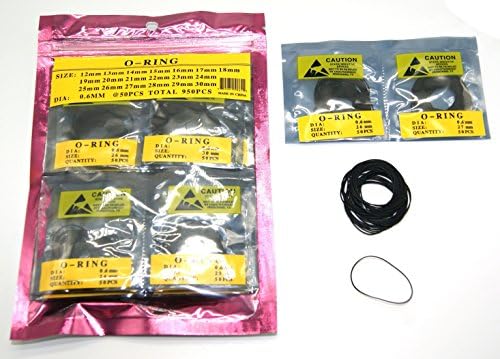 950pcs Watch Back O Ring Rubber Seal Gasket Washers Set Watch O-rings Replacement Size 12-30mm, 0.6mm. 50pcs Each Size