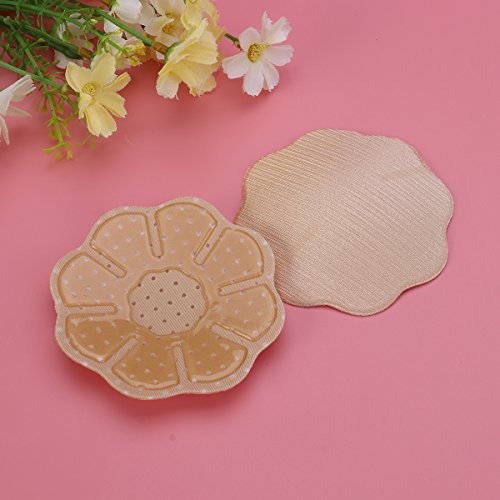Pair Adhesive Breast Pasties Flower-shape Nipple Stickers Cover Invisible Breast Concealer pad for Women (Skin-color)
