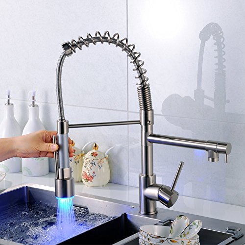 Single Handle Swivel Led Pull Out Kitchen Sink Faucet Two Sp