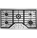 GE Cafe 36 Inch Gas Cooktop 5 Sealed Burners with Tri-Ring, Simmer, Integrated Griddle, Continuous Grates, LED Backlit Knobs, Stainless Steel