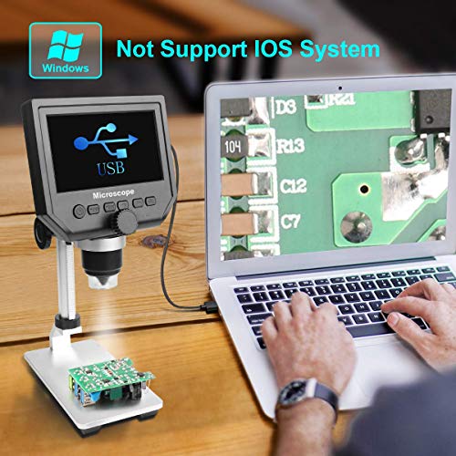 600X LCD Digital Microscope with 4.3" Screen Display and Metal Bracket, Cainda 3.6 MP HD Screen 720P Video Record Microscope Camera for Kids Boys Girls Students Adults Gift