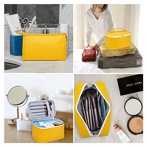 WANDF 3 Pieces Makeup Bag PU Leather Toiletry Bag Portable Cosmetic Pouch Water-resist Travel Organizer for Women (Yellow) 6 WANDF 3 Pieces Makeup Bag PU Leather Toiletry Bag Portable Cosmetic Pouch Water-resist Travel Organizer for Women (Yellow)