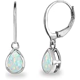 Sterling Silver Genuine or Synthetic Gemstone 7x5mm Teardrop Bezel-Set Dainty Dangle Leverback Earrings