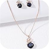 72ore Crystal Necklace Earrings Set Gold Dainty Blue Rhinestone Crystal Stone Pebdant Earrings Necklace for Women Jewelry Set Wedding Party Outfits Accessories Birthday Gifts