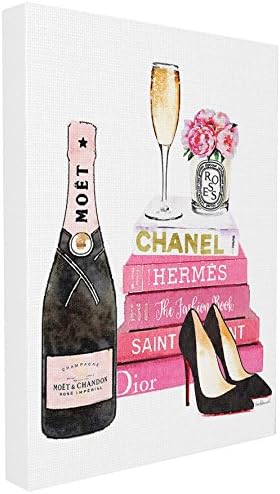 Stupell Industries Glam Pink Fashion Book Champagne Heels and Flowers XXL Stretched Canvas Wall Art, Proudly Made in USA