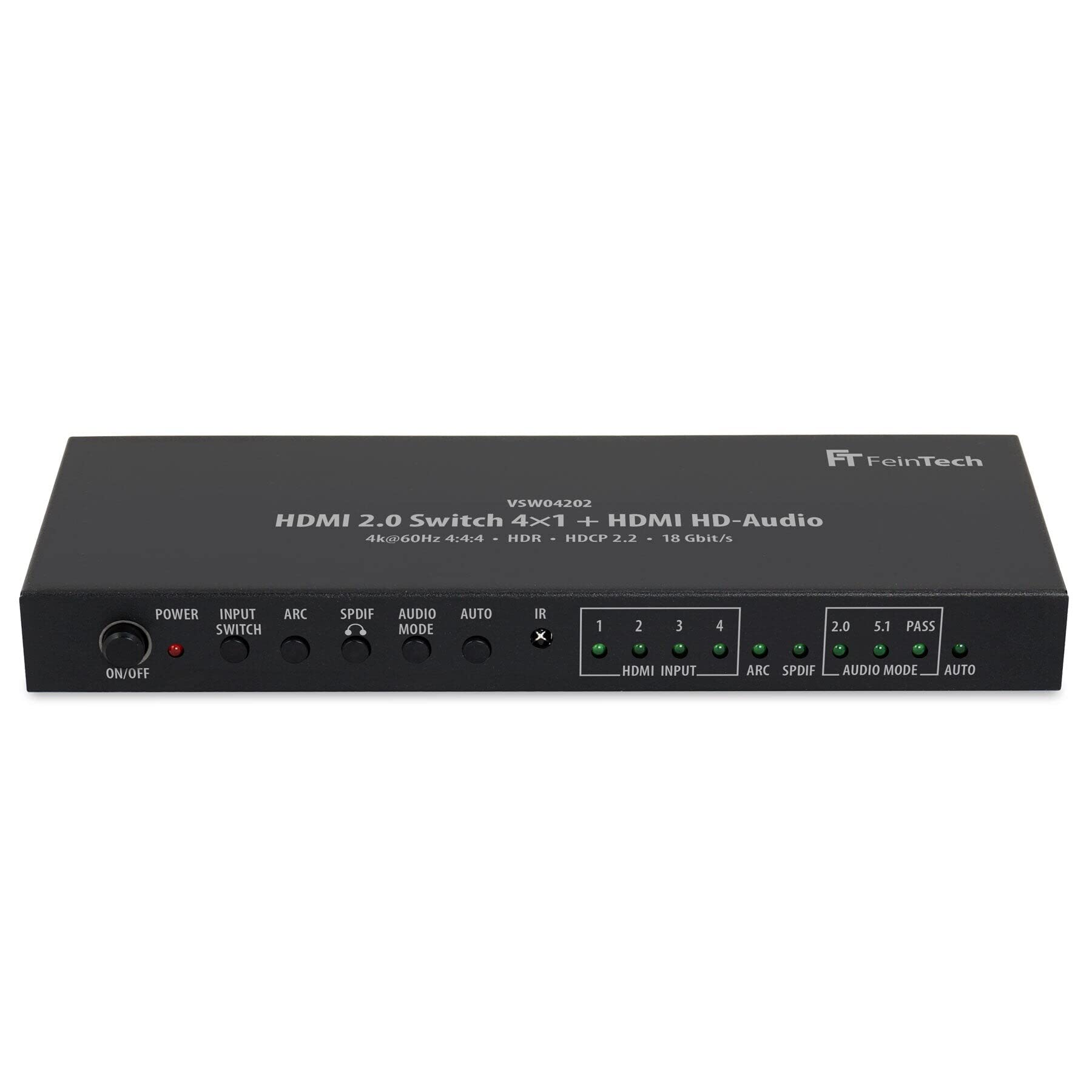 FeinTech VSW04202 HDMI 2.0 Switch 4x1 HD Audio Extractor 7.1 Dolby Atmos 4K 60Hz HDR CEC