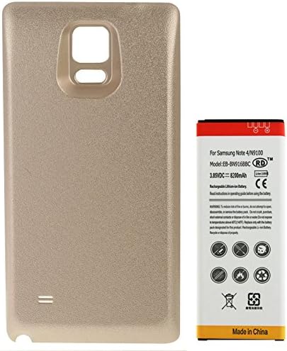 Long Life 8200mAh High Capacity Extended Battery with Gold" Extended Battery Cover for Samsung Galaxy Note 4, (not Compatible with Note 4 Duos or Edge)