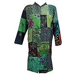 Womens Tunic Kurti Dress Patchwork Mandarin Collar Green Boho Shirt