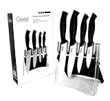 Ceramic Knife Set with Block- 5 Pc Cutlery Ceramic Knives Set By Good Cooking (Black Handles)