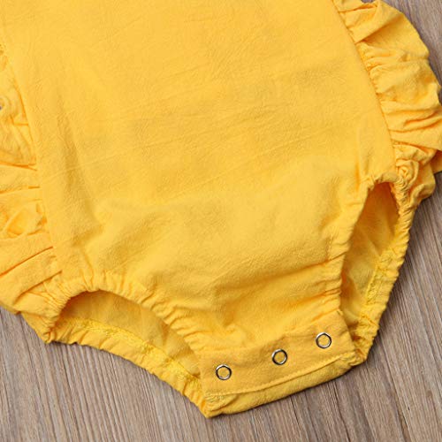 Birdfly 3M-24M Toddler Baby Basic Candy Color Ruffle Jumpsuit Romper (12-18M, Gold)