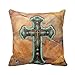 Turquoise And Brown Cross On Leather Print Throw Pillow Case Personalized 18x18 Inch Square Cotton Throw Pillow Case Decor Cushion Covers (picture#6)