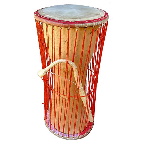 Classic Heartwood Dondo Talking Drum 7x15, African Talking Drum with Curved Stick - Ghana - Thumbnail 4