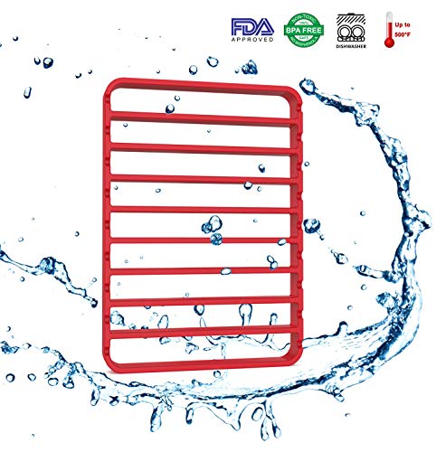 STAN BOUTIQUE Silicone Roasting Rack for 13x9 Oven Pans - Nonstick Baking/Drying/Cooling Rack Fits Small Quarter Sheet Size Cooking Pan (8.5 X 12 Inches), Red - Thumbnail 4