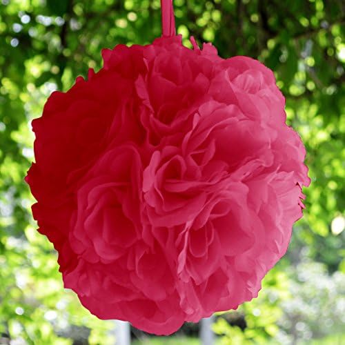 CHSGJY Silk Rose Pomander Flower Kissing Ball Wedding Party Home Holiday Decoration Hot Pink 8 inches
