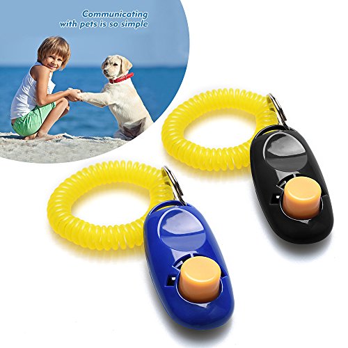 Funnyout 2 PCS Pet Training Clicker with Wrist Strap,Click and Train Dog Cat (Black and Blue)