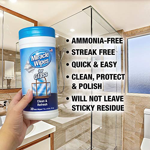 MiracleWipes for Glass - Disposable, Streak Free Cleaning Wipes for Mirrors, Windows, Home and Auto - (30 Count)