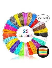 Qifen   Recambios de filamentos 3D para bolígrafos, filamento de impresora 3D, filamentos PLA de 0.069 in, paquete de 25 colores diferentes (6 brillantes, 19 común) impresión 3D, cada color 5 metros, total 125 metros (410 pies)
