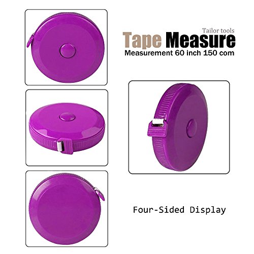 3 Pack Tape Measure 150 cm 60 Inch Push Button Tape Body Measuring Soft Retractable for Sewing Double-Sided Tailor Cloth Ruler (Pink Purple Sky Blue) by BUSHIBU
