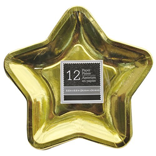 Star Shaped 9.6 Inch Foil Paper Party Plates, Set of 24 (Gold)