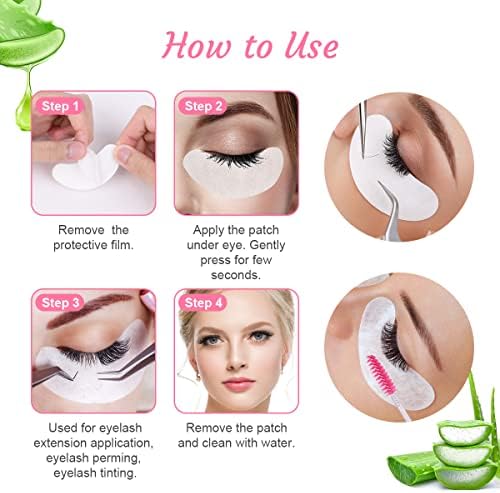 Parches Pestañas, 50 Pares Parches Eye Gel Pads + 10pcs Cepillo Pestañas, Pestañas Almohadillas Gel Debajo Ojos, Herramienta para Extensiones de Pestañas, Lifting Pestañas de Salon y Individual