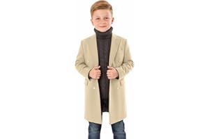 Szzmmer Boys Dress Coat Lapel Trench Jacket Mixed Wool Pea Coat Double Breasted Kids Coat with Pockets Formal Wedding Outdoor