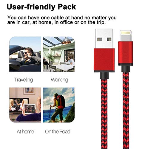 iPhone Charger, Lightning Cable, 4Pack (3FT 6FT 6FT 10FT) to Syncing Data and Nylon Braided Cord Charger Compatible with iPhone/XS/XR/X/8/8 Plus/7/7 Plus/6S/6 Plus/iPad iPod More (Black&Red) - Thumbnail 7