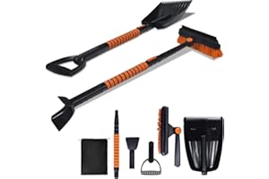 42″ Detachable Snow Shovel Brush Extendable Ice Scraper for Car Windshield 5 in 1 Adjustable Snow Removal Tools with 360° Piv