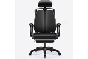 Ergonomic Office Chair with Footrest and Headrest, Black Leather, Reclining Computer Chair with Adjustable Armrests, 360 Degr