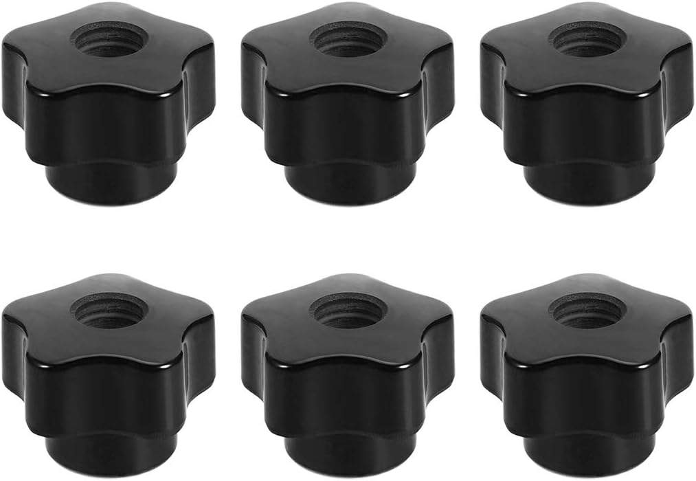 sourcing map Star Knobs Grip Handle M6 Diameter Brass Insert Female Thread Set of 6 Black, M6 x 32mm(6Pack)