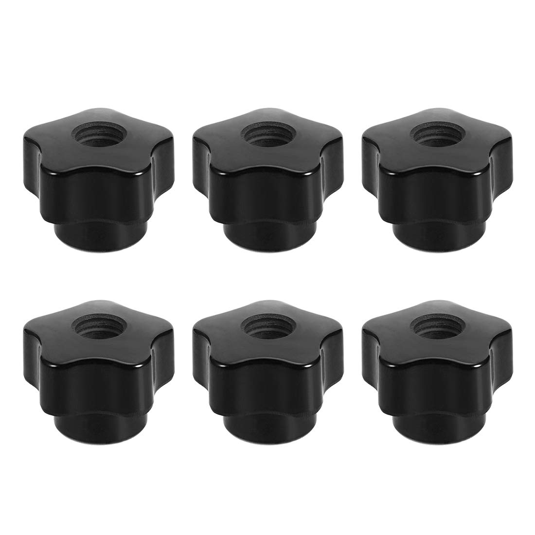 sourcing map Star Knobs Grip Handle M6 Diameter Brass Insert Female Thread Set of 6 Black