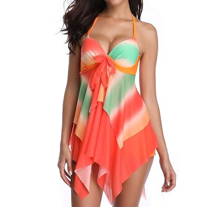 XuxMim Damen Tankini Sets Mit Jungen Shorts Damen Bikini Set Bademode Push-Up Gepolsterter BH