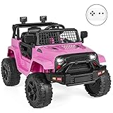 Best Choice Products 12V Kids Ride On Truck Car w/Parent Remote Control, Spring Suspension, LED Lights, AUX Port - Pink