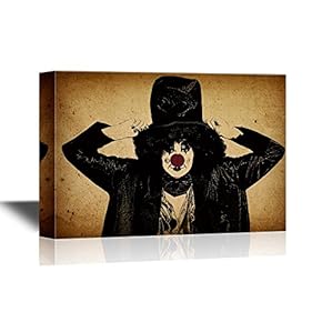 Canvas Wall Art - Clown with Red Nose on Vintage Background - Gallery Wrap Modern Home Art | Ready to Hang - 12x18 inches