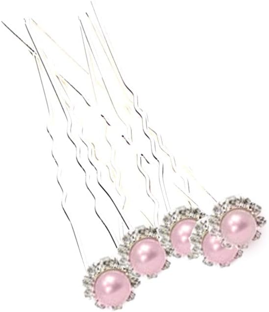 WedDecor Pearl Beige Flower Diamante Crystal Hair Pins Clips U Shaped with Zigzag Pattern for Women & Girls Wedding Bridal Party Hair Clips Accessories,Pink,10pcs - Image 5