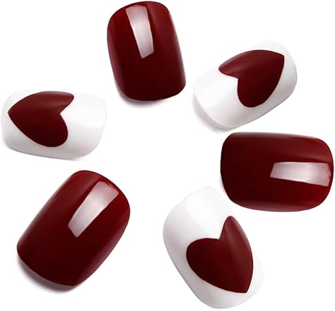 Amazon Liarty 新しい偽の爪 愛パターン赤かわいいショートネイルアートラウンドヘッド偽爪 赤と白 Unbranded ジェル ネイル 通販