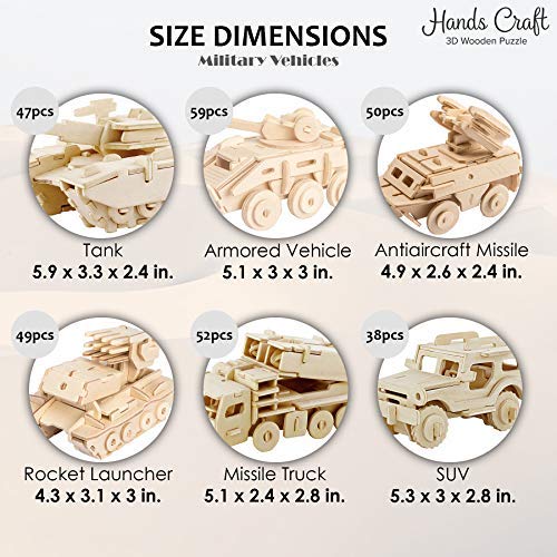 Hands Craft DIY 3D Wooden Puzzle Bundle Set, Pack Of 6 Miliatary