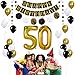 Black 50th Birthday Decorations Party KIT - Black Gold and White Paper Pompoms | Number 50 Gold Balloons | Circle Garland