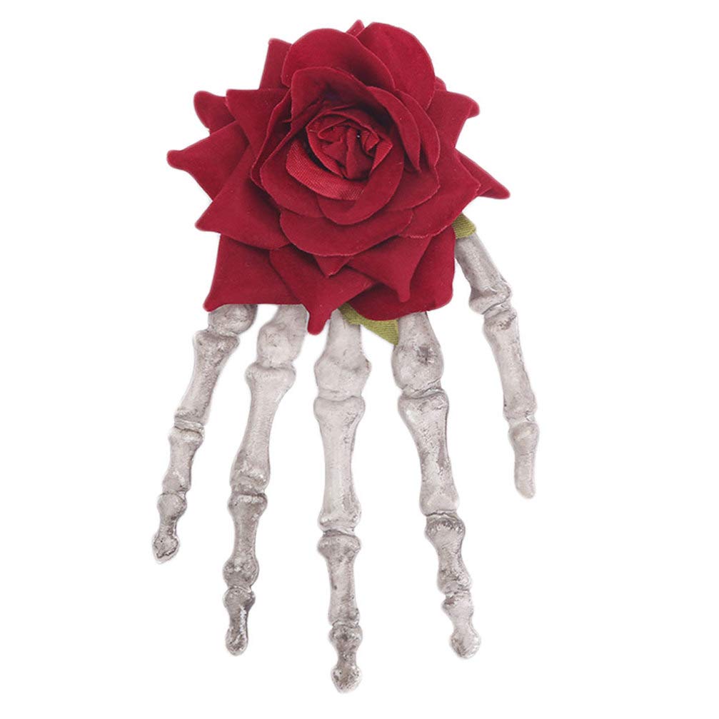 Minkissy Skeleton Hands Bone Hair Clip Skeleton Claws Hair Clip Rose Flower Hair Accessory for Halloween Masquerade Festival Party White Size S