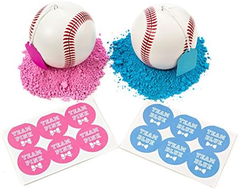 Party Favors Two Gender Reveal Baseballs | Includes 6 Team Boy &amp; 6 Team Girl Stickers!