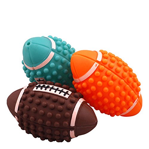 best 2pcs Rubber Rugby Ball Fetch Play Chew Squeak Sound Toys for Pet