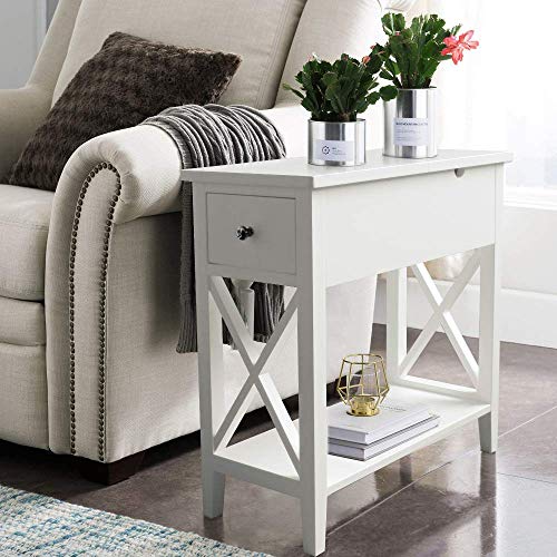 ChooChoo Flip Top Open End Table, Narrow Side Table Slim End Table for