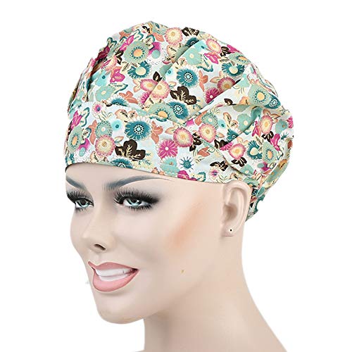 QiaTi Women Scrub Hats with Sweatband Adjustable Cotton Bouffant Cap Doctor Scrub Cap Free Size (Style Set 1)