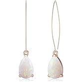 DOLIOX 925 Sterling Silver White Blue Pink Opal Dangle Earrings for Women Teardrop Long Drop Earrings Trendy Simple Lightweight