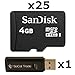 25 PACK - SanDisk 4GB MicroSD HC Memory Card SDSDQAB-004G (Bulk Packaging) LOT OF 25 with SoCal Trade USB 2.0 MicoSD & SD Memory Card Reader
