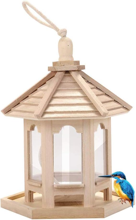 Titaka Bird Feeder Wooden House Bird Feeder Hanging Feeding