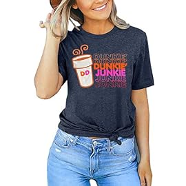 Dunkie Junkie Coffee T-Shirt Women Funny Letter Print Casual Short Sleeve Tee Tops