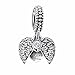 925 Sterling Silver AAA CZ Blue Enamel Angel Wings Open Heart Dangle Charm Bead for European Snake Bracelets