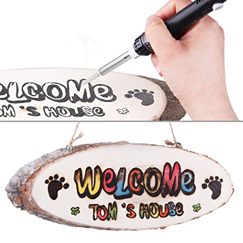 Tabiger Wood Burning Tool Kit, 60W Pyrography Pen/Wood Burning Pen with Adjustable Temp 200~450℃ and ON/OFF Switch, including 5 Carving/Embossing/Soldering Tips and Stand for Creative Wood Burner
