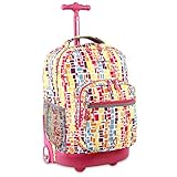 J World New York Sunrise Rolling Backpack, Squares Neon, One Size
